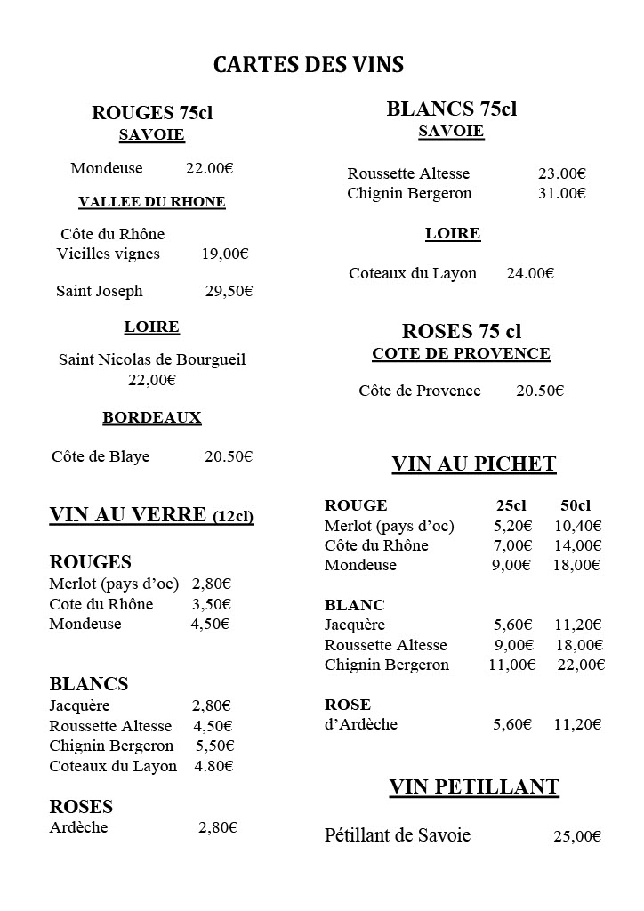 Carte des vins
